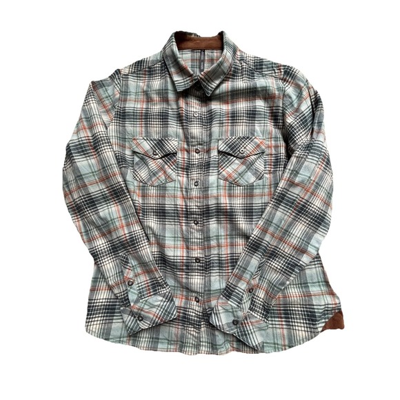 Kuhl Tops - KUHL Tess Corduroy Trim Medium Flannel Shirt Womens Small Snap Front Green Plaid